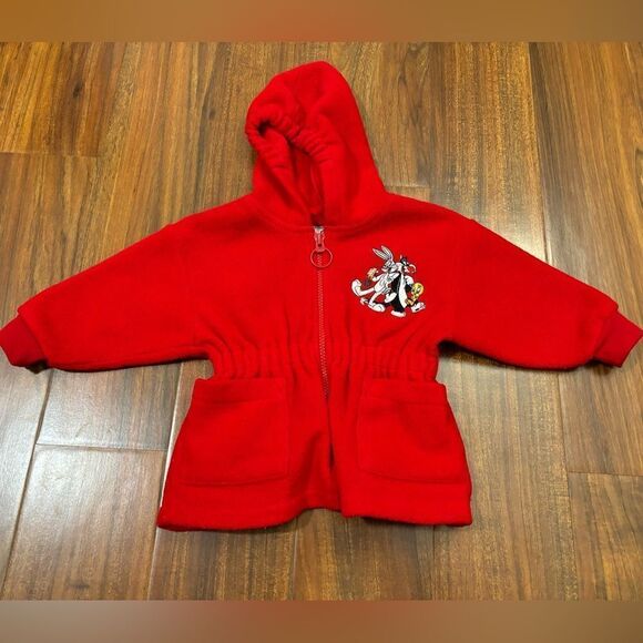 Looney Tunes Vintage 1996 Warner Bros Studio red fleece zip hooded jacket